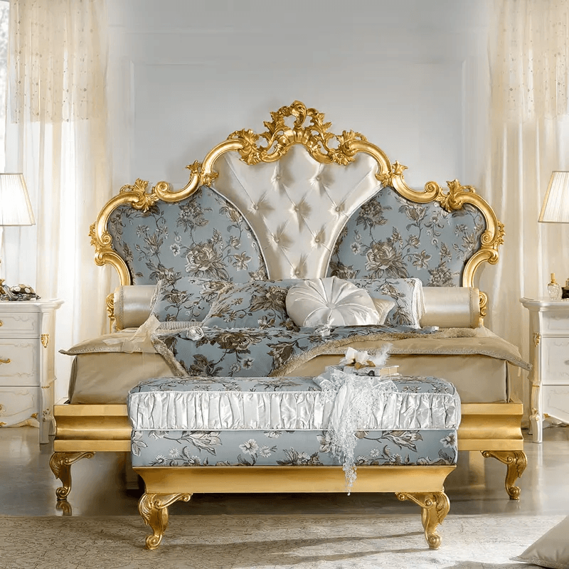 Classic Motif Carved Golden Bed