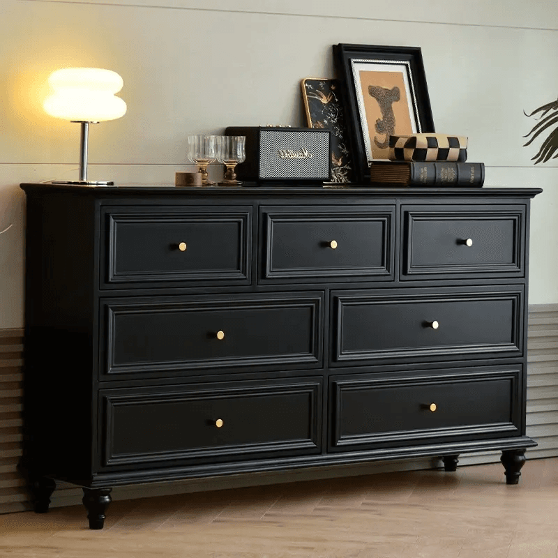 Black Finesh Solid 7 Drawer Sideboard