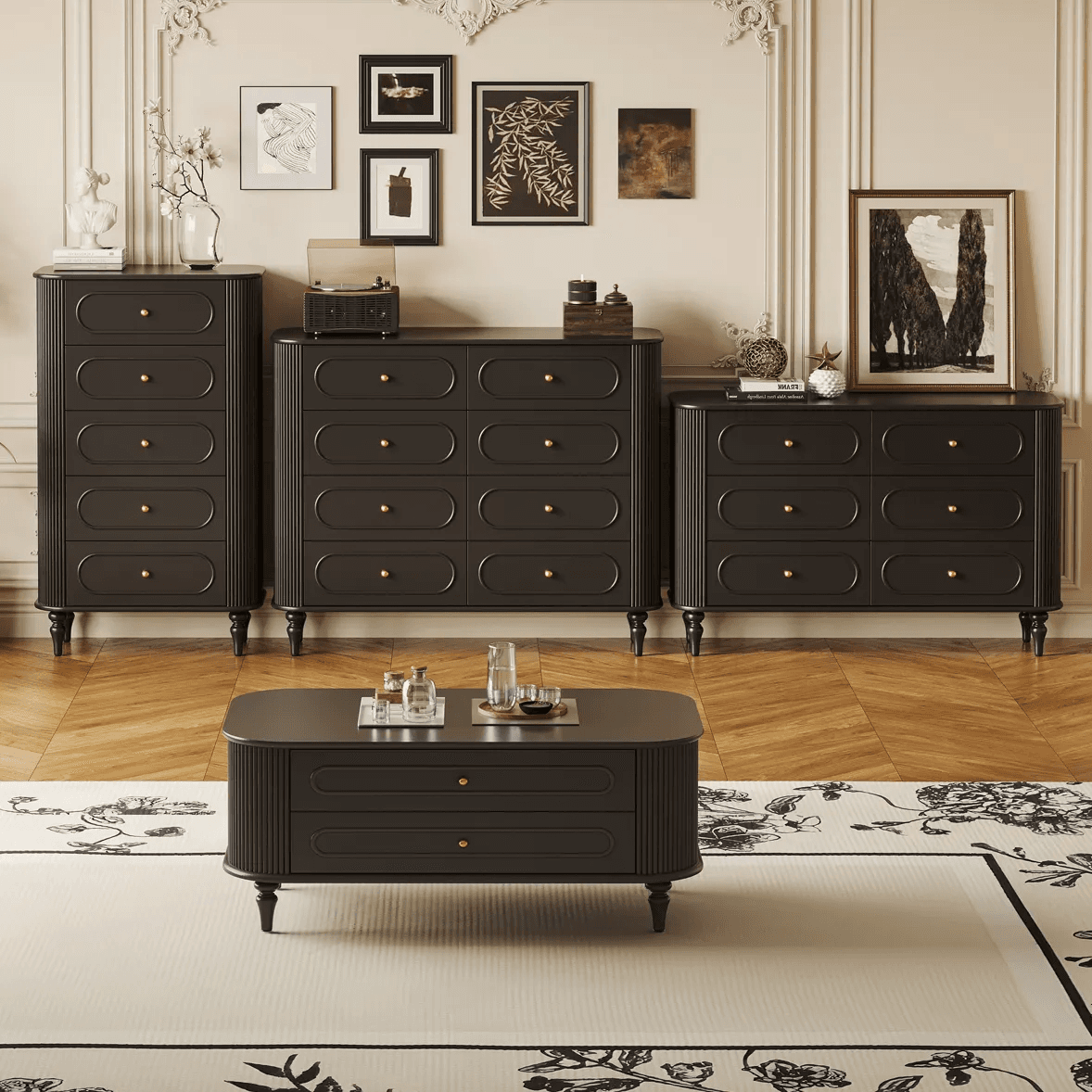 Crafted Wood Black Sideboard with Drawer