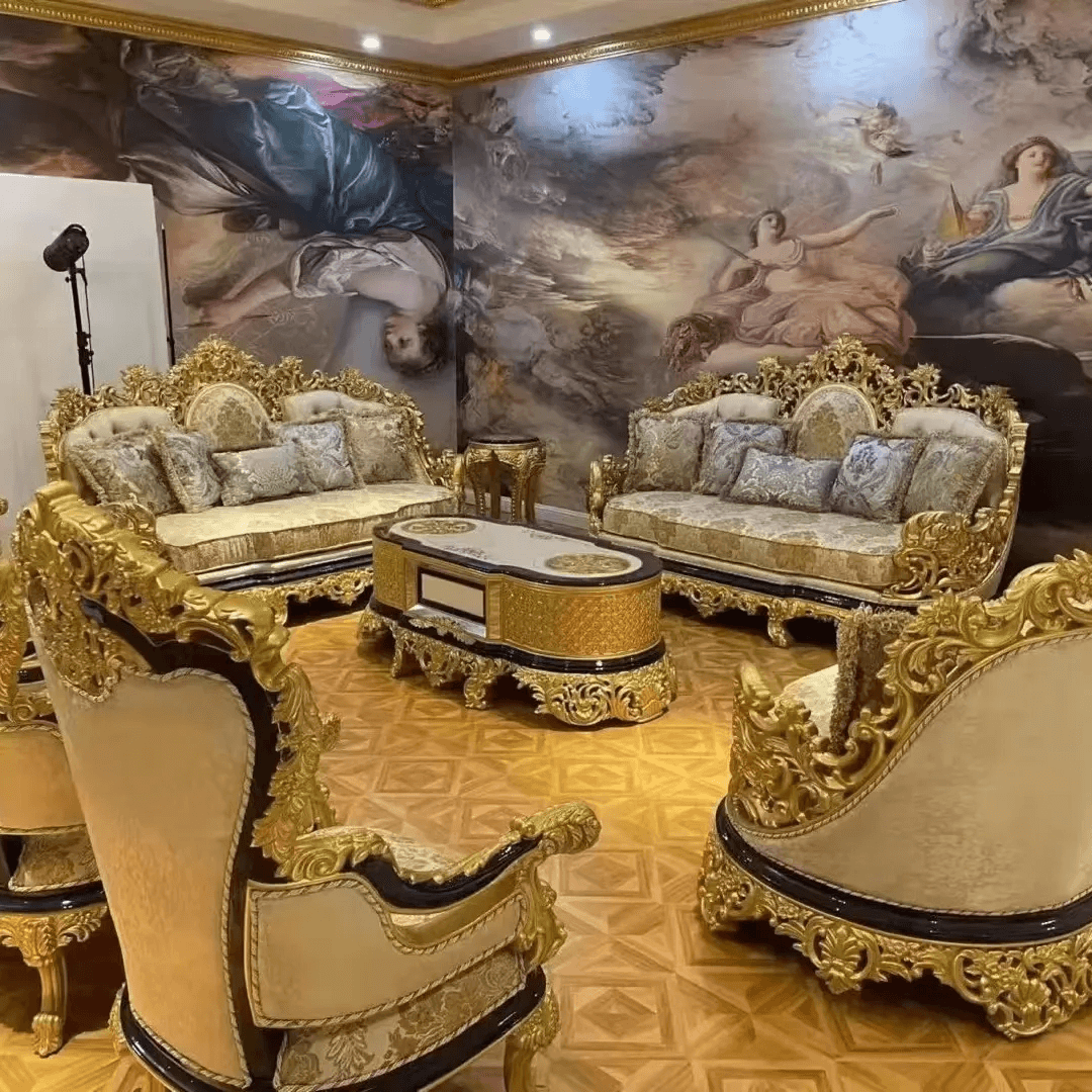 Carving Gold Accent Sofa Set