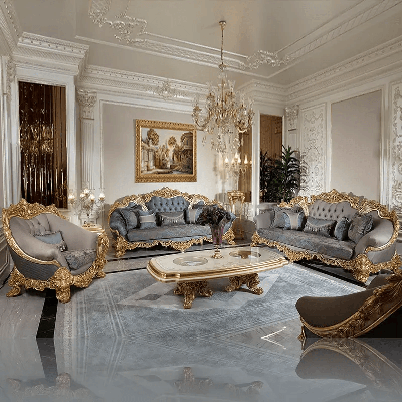Embellished Solid Carving Sofa Set