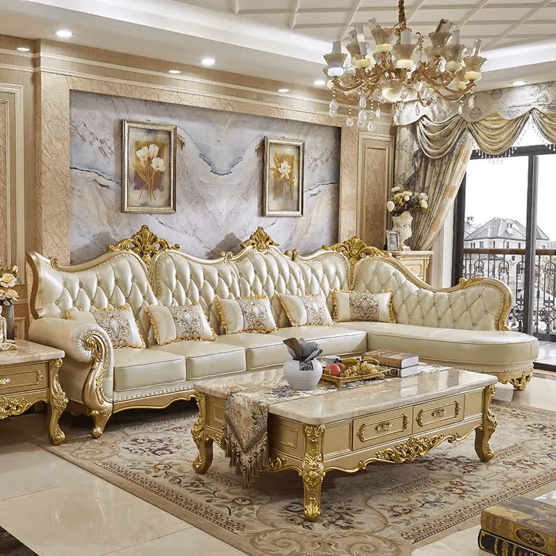 L Shape Carved Classic Sofa Set