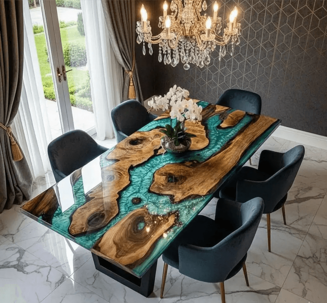 6 Seater Designer Epoxy Dining Set