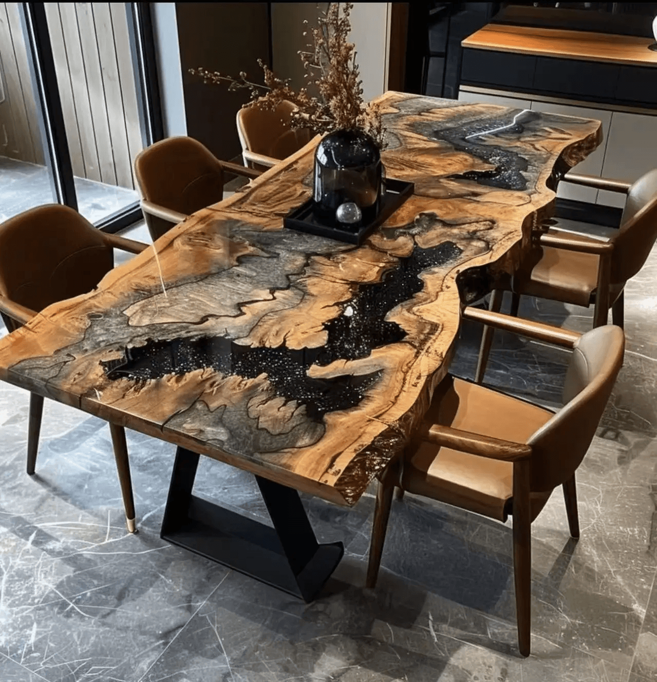 8 Seater Artisan Epoxy Wood Dining Set