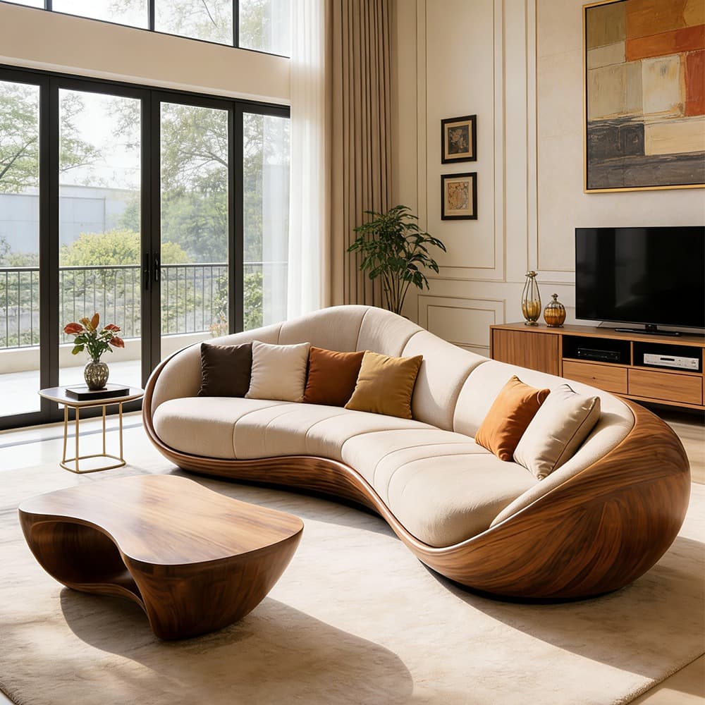 Wooden Fabric Sofa Set