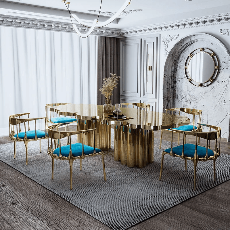 Elegant Gold Glass Dining 6 Seater Set