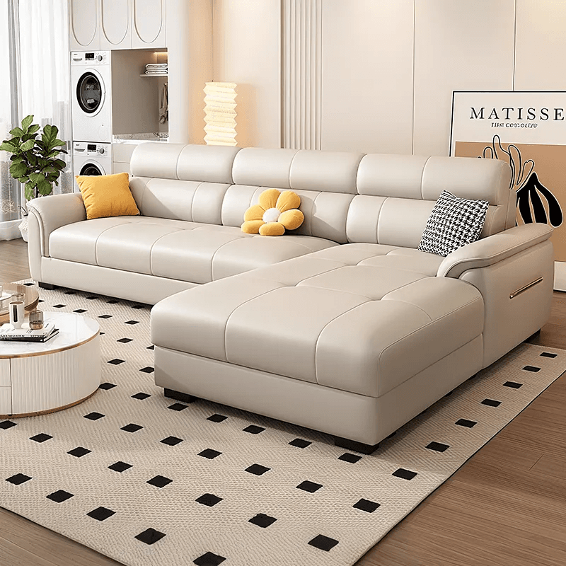 Plush L Shape Leather Sofa Set