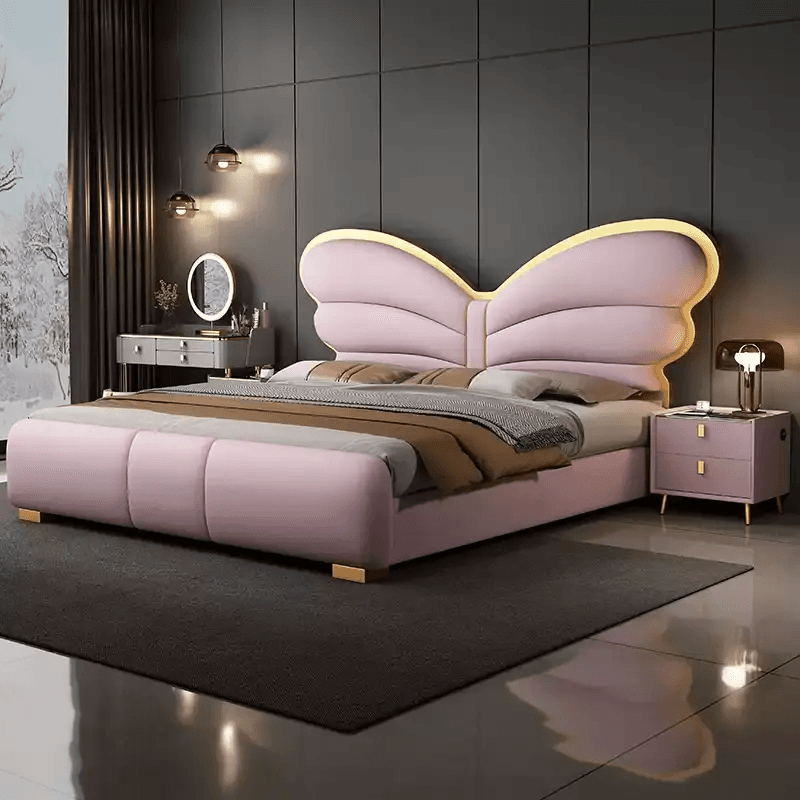 Luxury butterfly Pink Platinum Solid Bed