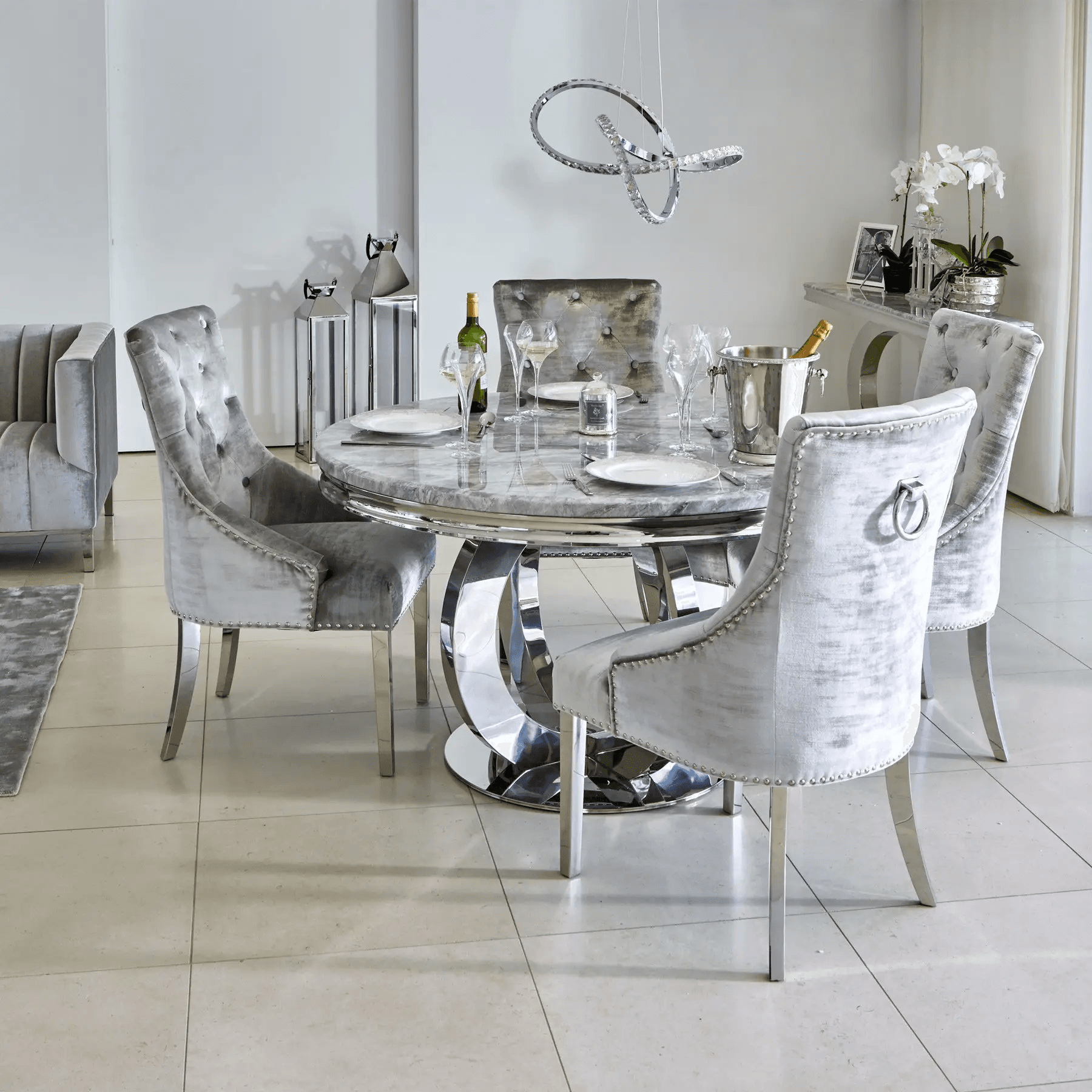 Moira Round Whit Marble Dining Table