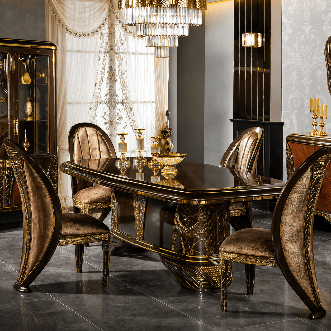 Solid Wooden Royal Dining 6 Seater Set