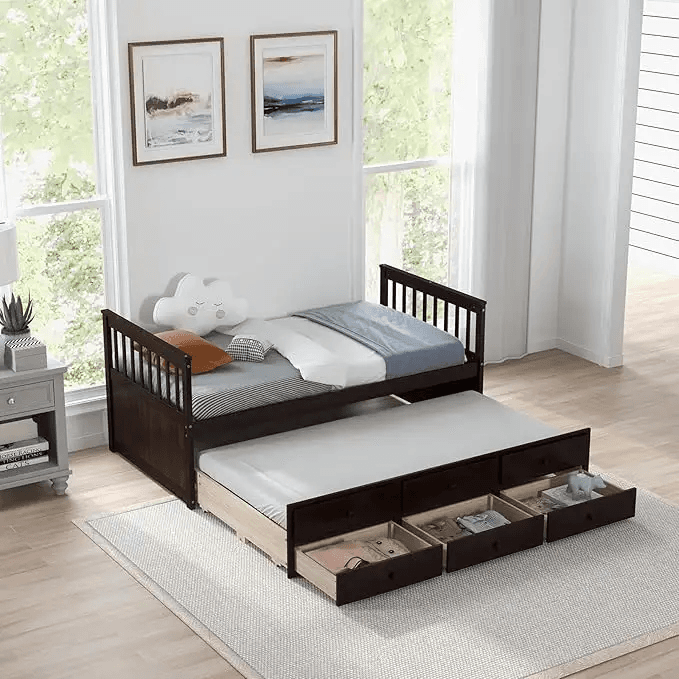 Stylish Trundle Wooden Bed