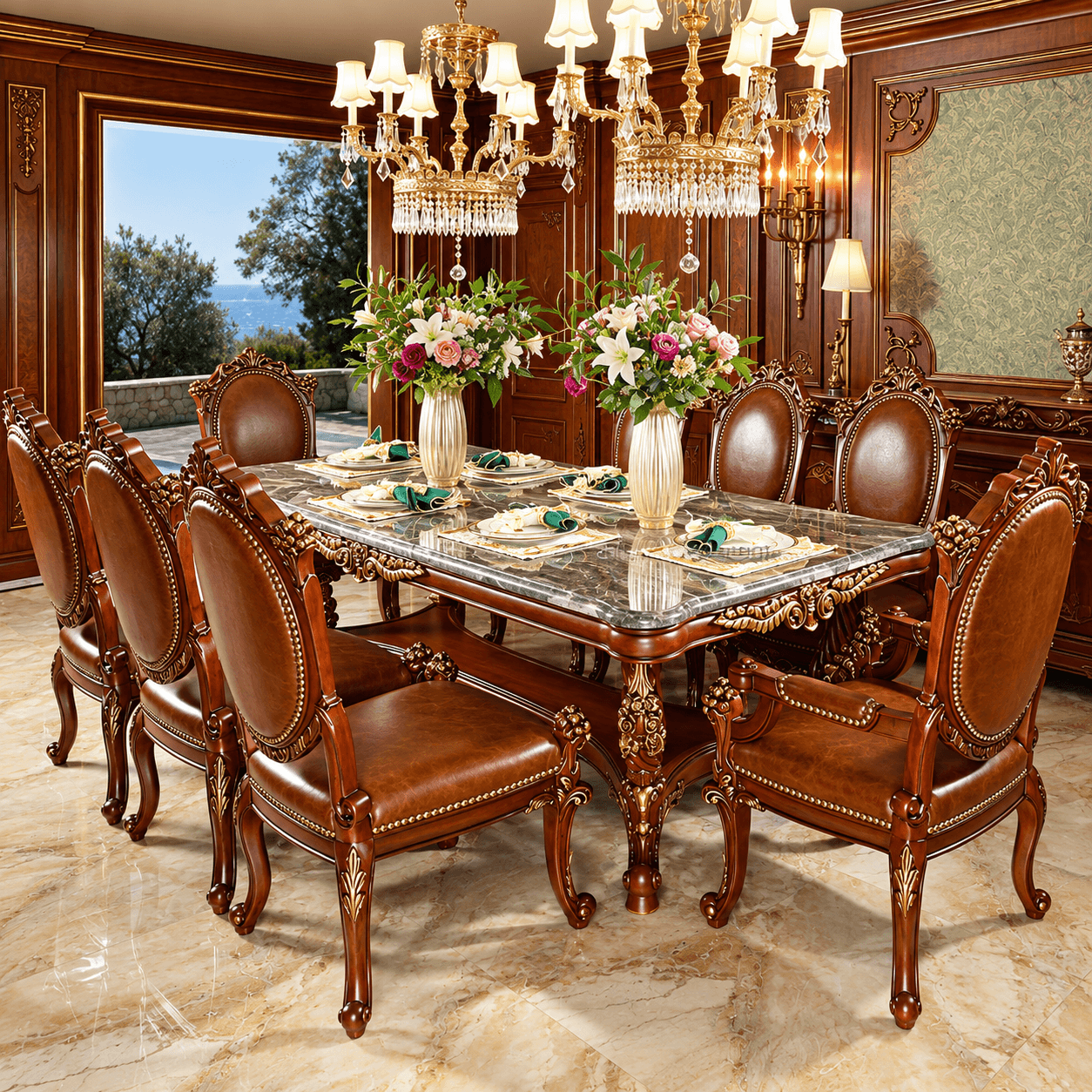 8 Seater Luxury Wood Dining Set