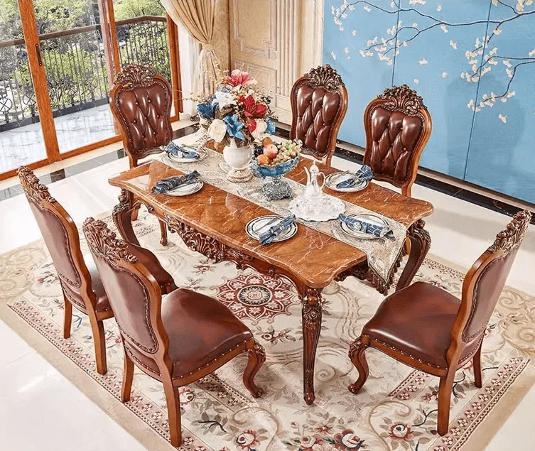 Carving Brown 6 Seater Dining Table